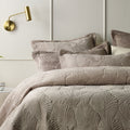 Bianca Kairo Taupe Velvet Coverlet Set - Queen/King, Quilted Leaf Design - SuperSaverAU - view 2
