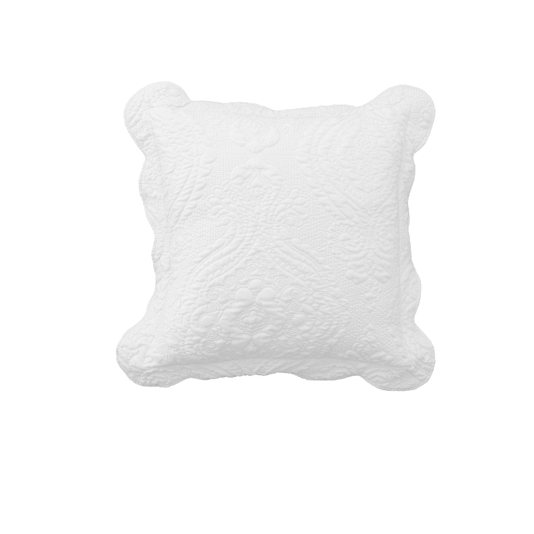 Bianca Elegance Cordelia Damask Cushion with Scalloped Edge - White, 43 x 43cm