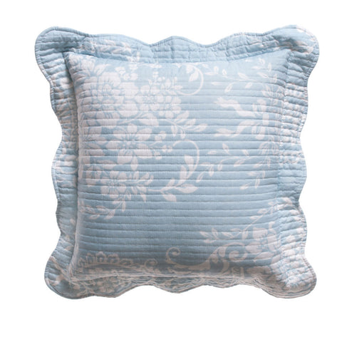 Bianca Florence Blue White Square Cushion - 43 x 43 cm, Floral Quilted Design - SuperSaverAU - view 1