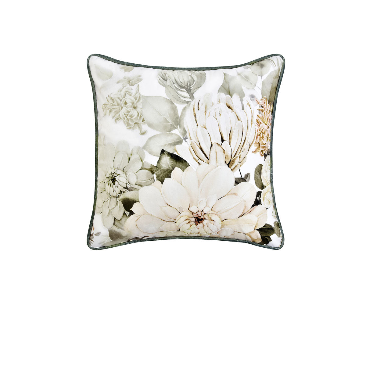Bianca Giselle Square Cushion 43x43cm Floral Print White Velvet - SuperSaverAU - view 1