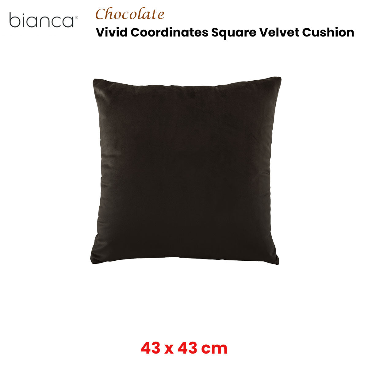 Bianca Vivid Coordinates Velvet Cushion - Chocolate, 43 x 43cm