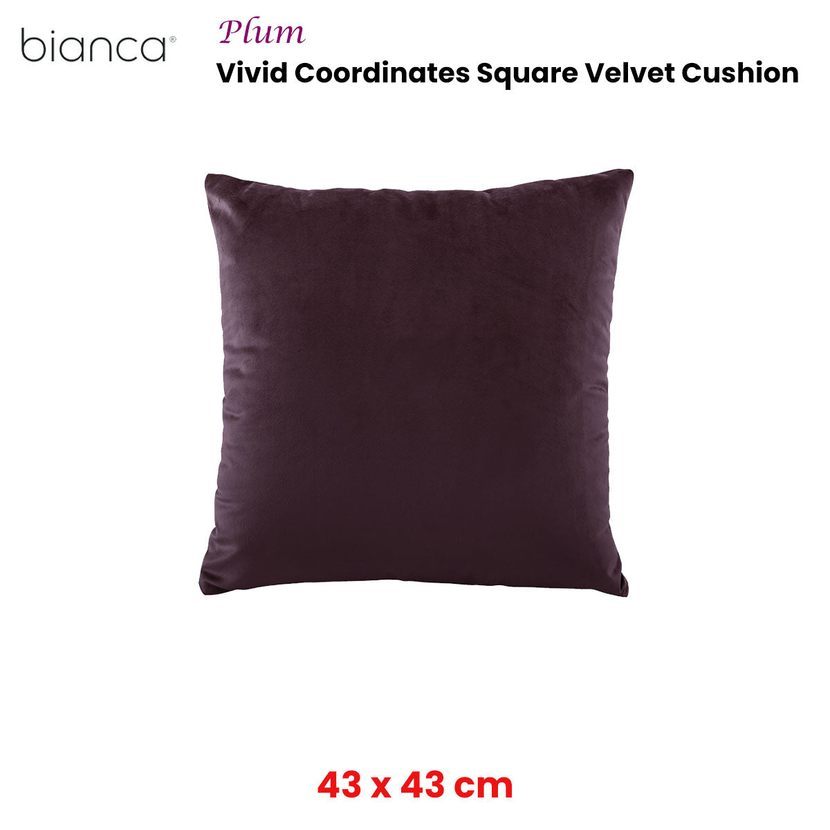 Bianca Vivid Coordinates Velvet Cushion - Plum, 43 x 43cm