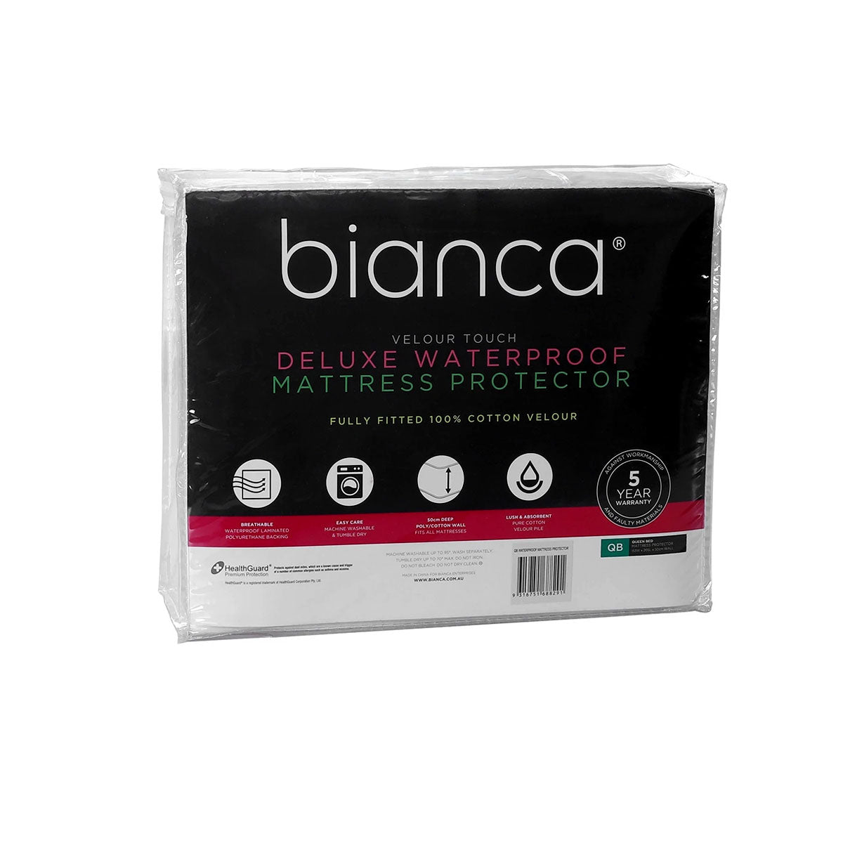 Bianca Deluxe Waterproof Mattress Protector King Single - 100% Cotton Velour, Anti Dust Mite - SuperSaverAU - view 1