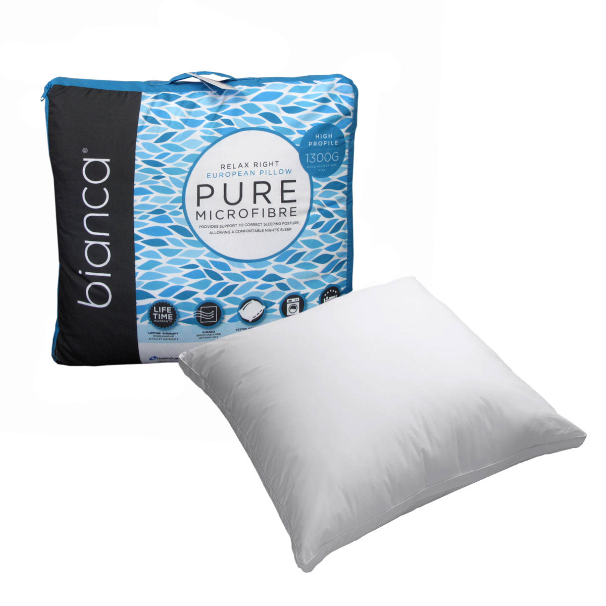 Bianca Relax Right Pure Microfiber European Pillow 65 x 65cm - Health Guard, Machine Washable - SuperSaverAU - view 1