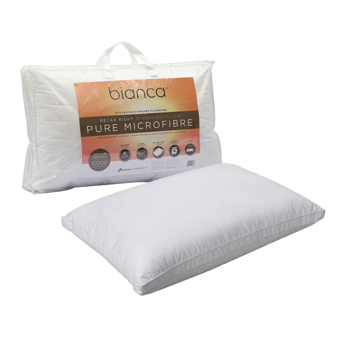 Bianca Relax Right Pure Microfiber Medium Profile Standard Pillow 49 x 72cm - SuperSaverAU - view 1