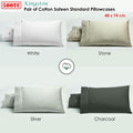 Bianca 500TC Cotton Sateen Standard Pillowcases - Silver, Pair