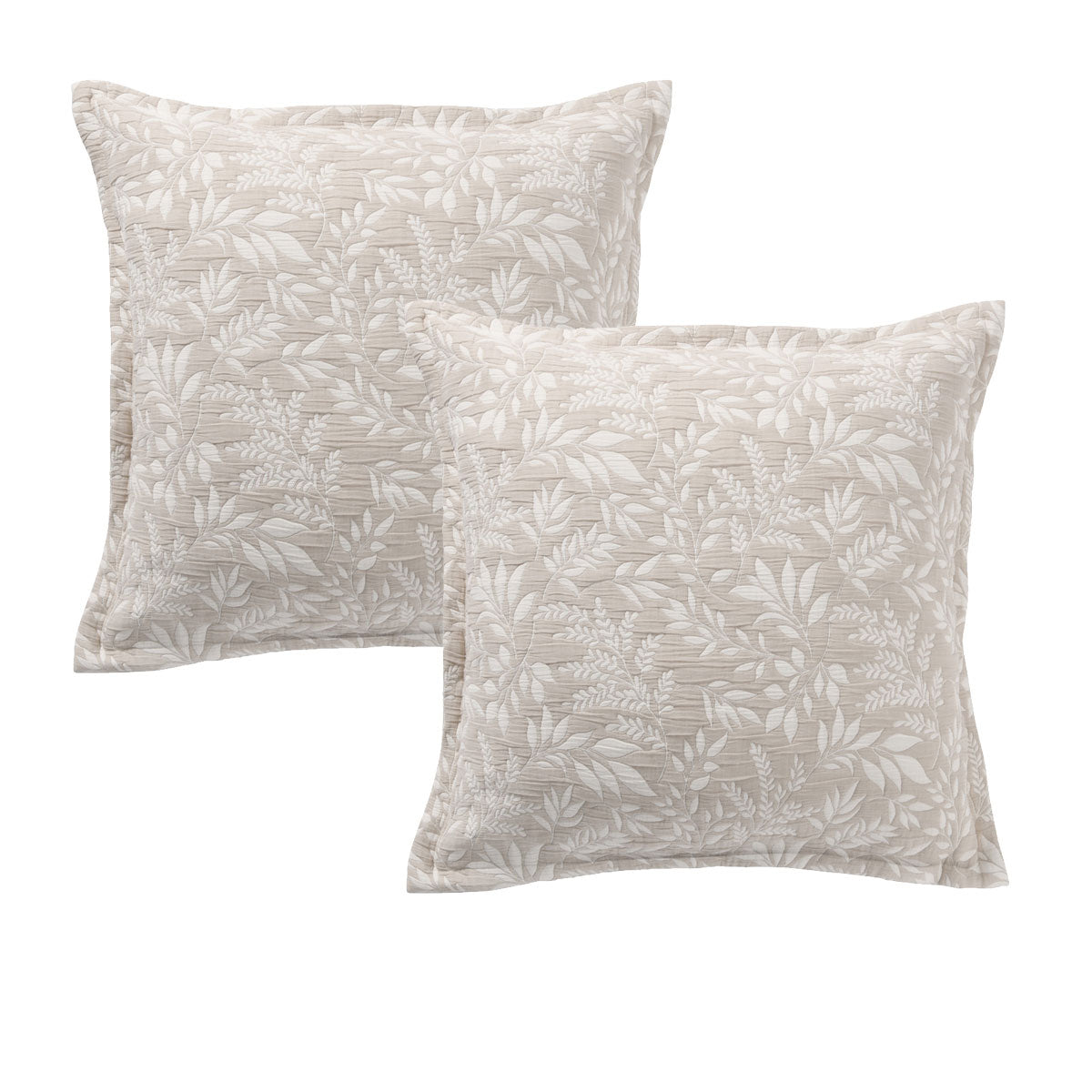 Bianca Ameila Stone European Pillowcases with Jacquard Foliage - 65 x 65cm Pair