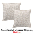Bianca Ameila Stone European Pillowcases with Jacquard Foliage - 65 x 65cm Pair