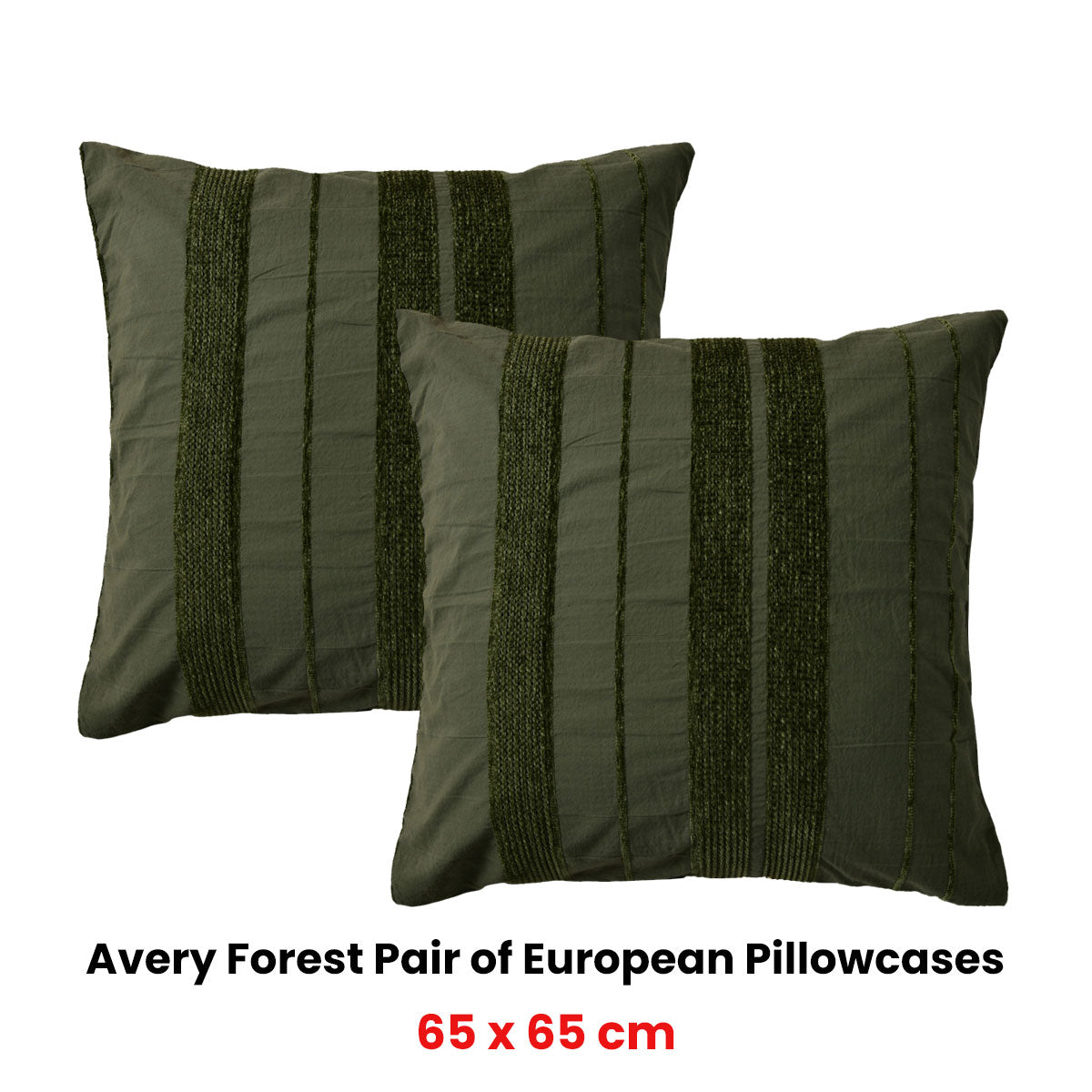 Bianca Avery Forest Chenille Stripe European Pillowcases – 65 x 65cm Pair