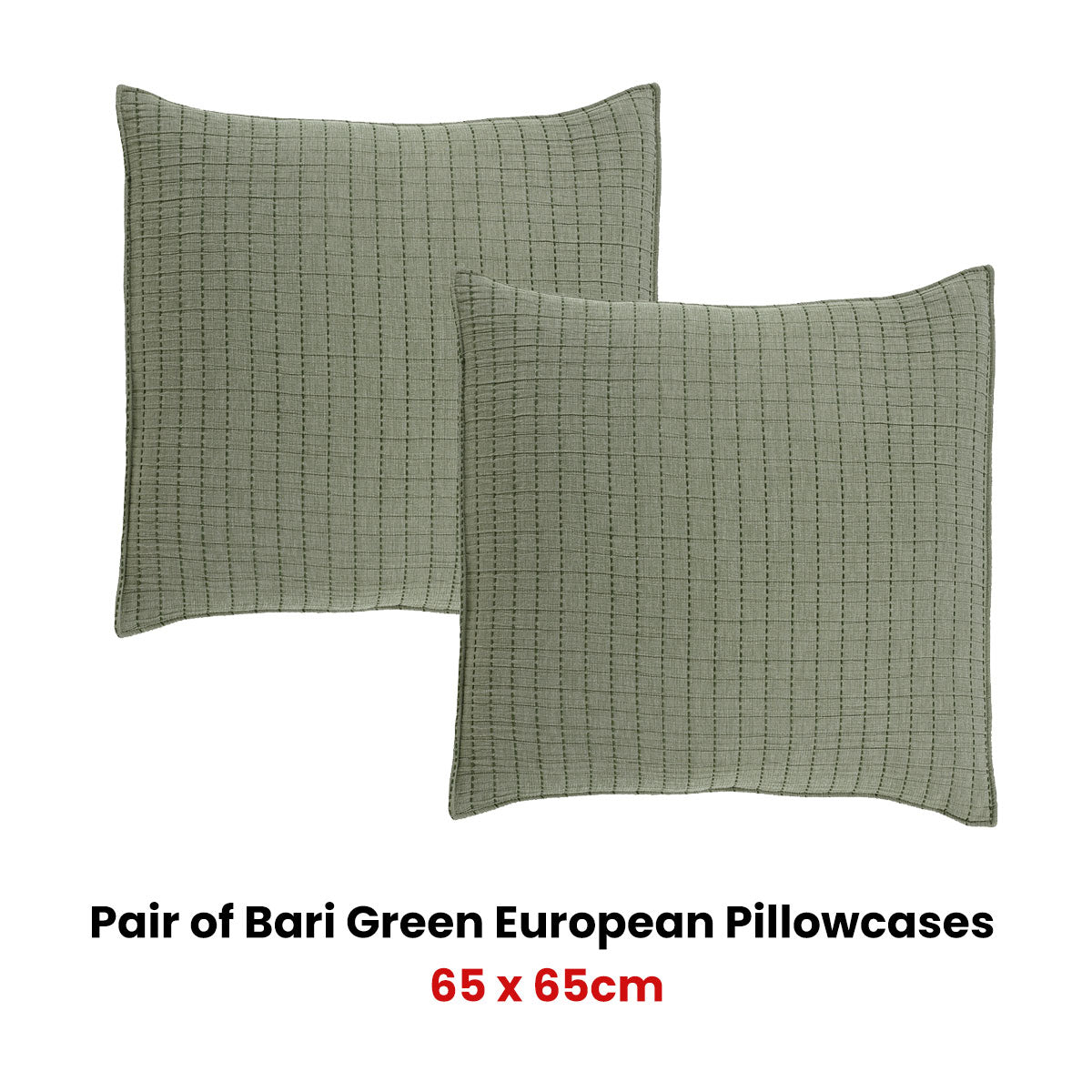 Bianca Bari European Pillowcases – Green 65 x 65cm, Pair