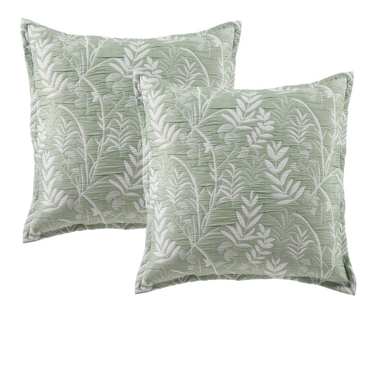 Bianca Eden Sage European Pillowcases, Botanical Design, 65 x 65cm, 2 Pack