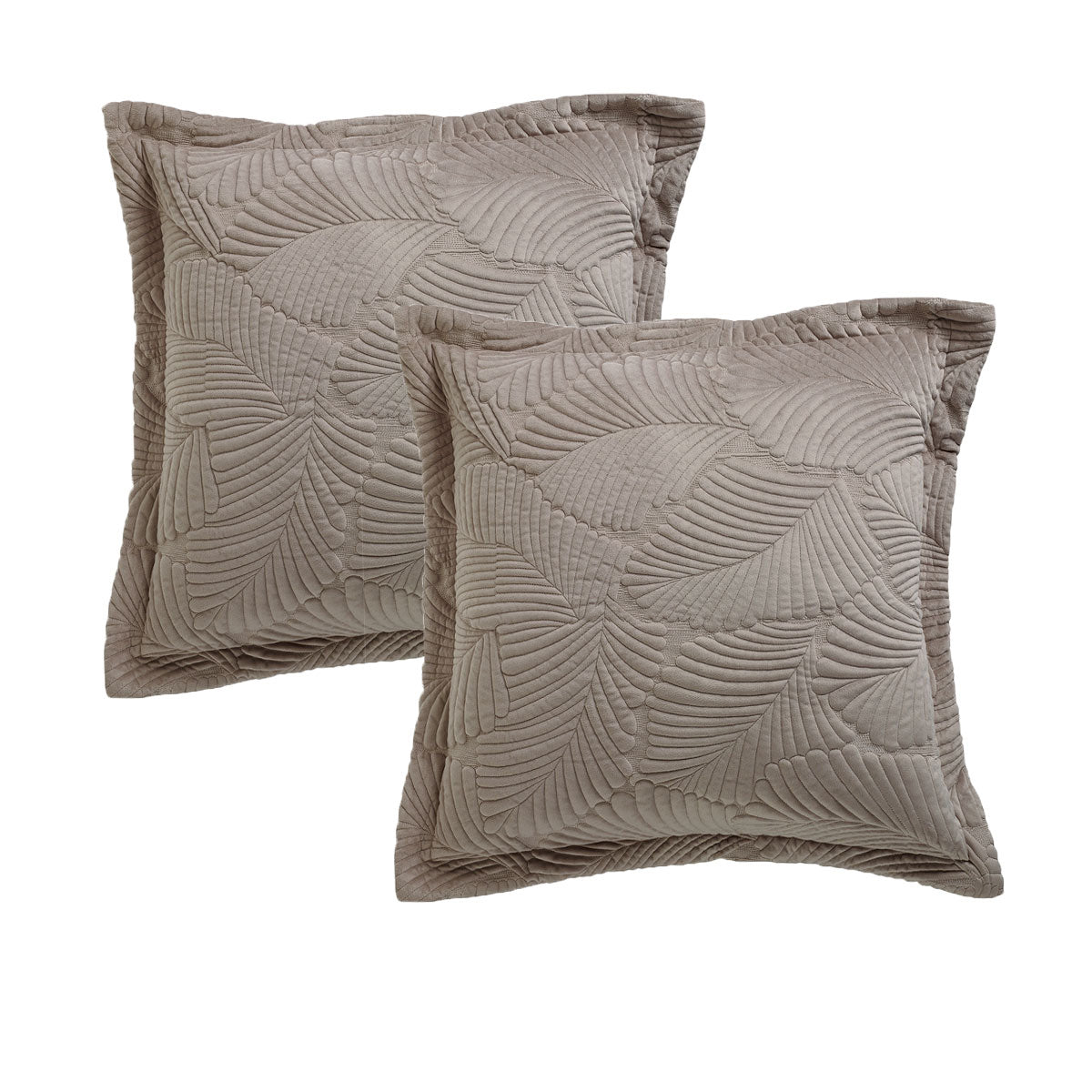 Bianca Kairo Taupe European Pillowcases 65x65cm - Soft Velvet, Quilted Design