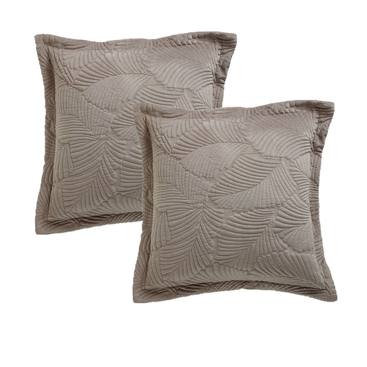 Bianca Kairo Taupe European Pillowcases 65x65cm - Soft Velvet, Quilted Design