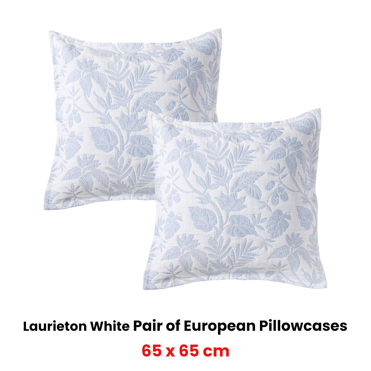 Bianca Laurieton European Pillowcases – White Botanical Jacquard Pair