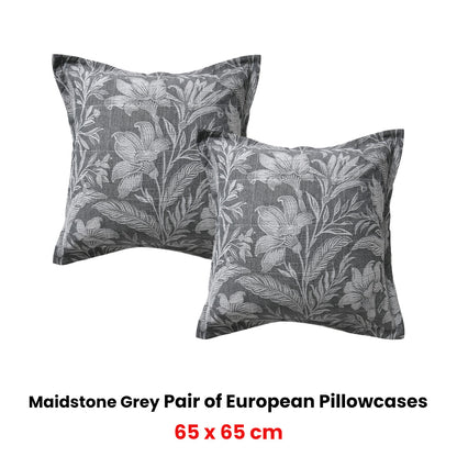 Bianca Maidstone Grey European Pillowcases 65 x 65cm - Floral Jacquard