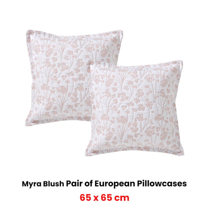Bianca Myra Blush European Pillowcases 65 x 65cm - Floral Charm