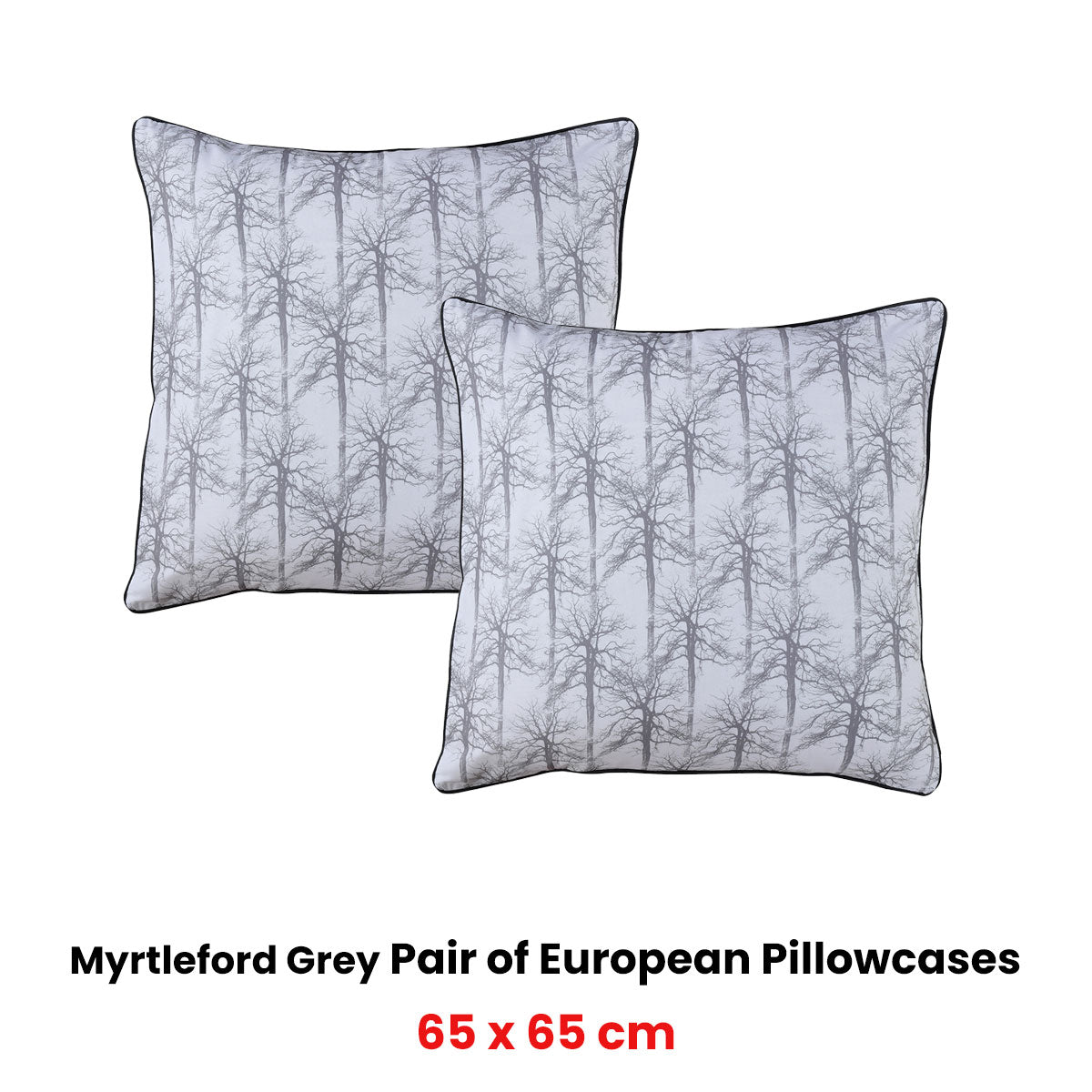 Bianca Myrtleford Grey European Pillowcases 65 x 65cm - Pair