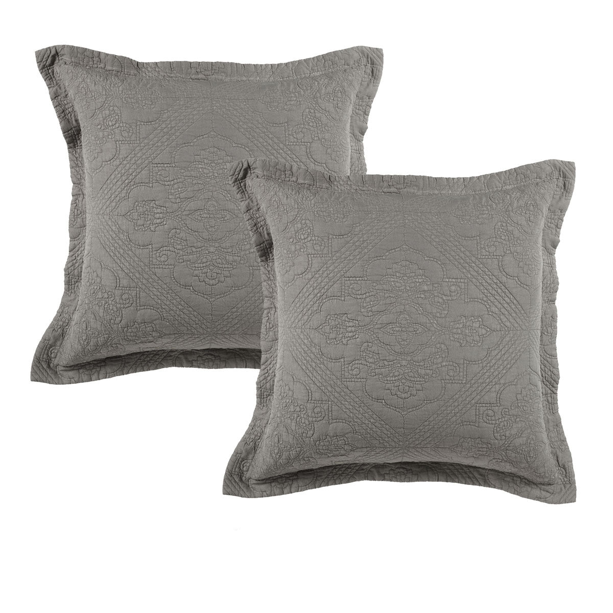 Bianca Zaria Embroidered European Pillowcases - Taupe, 65 x 65cm Pair