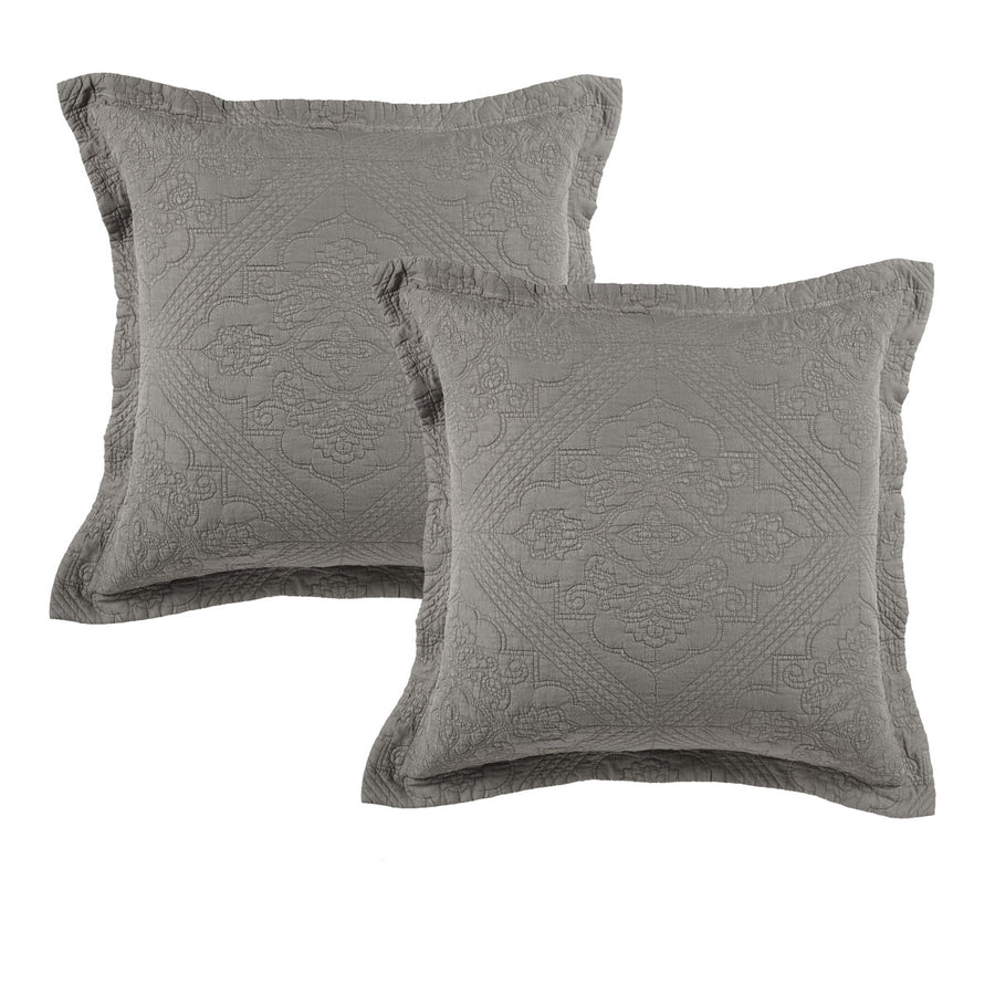 Bianca Zaria Embroidered European Pillowcases - Taupe, 65 x 65cm Pair