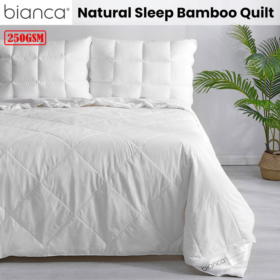 Bianca 250GSM Natural Sleep Bamboo Summer Quilt Queen - Diamond Quilted Design - SuperSaverAU - view 1