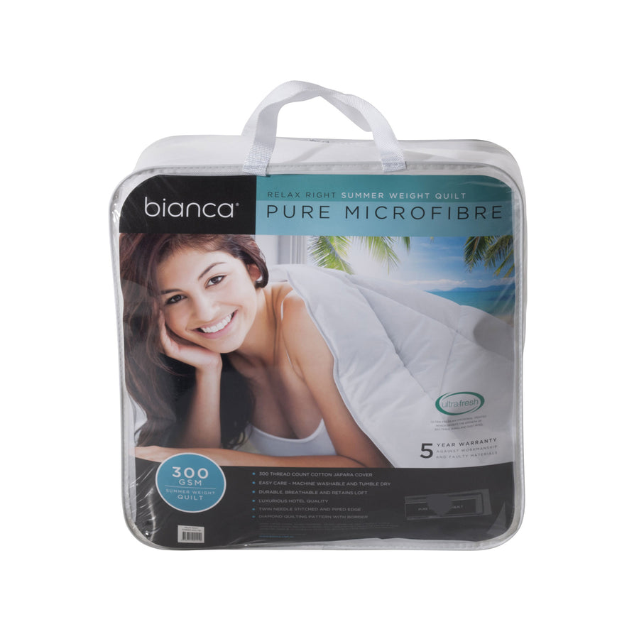 Bianca Summer Microfibre Quilt 210x210cm 300GSM Pure Microfibre White - SuperSaverAU - view 1