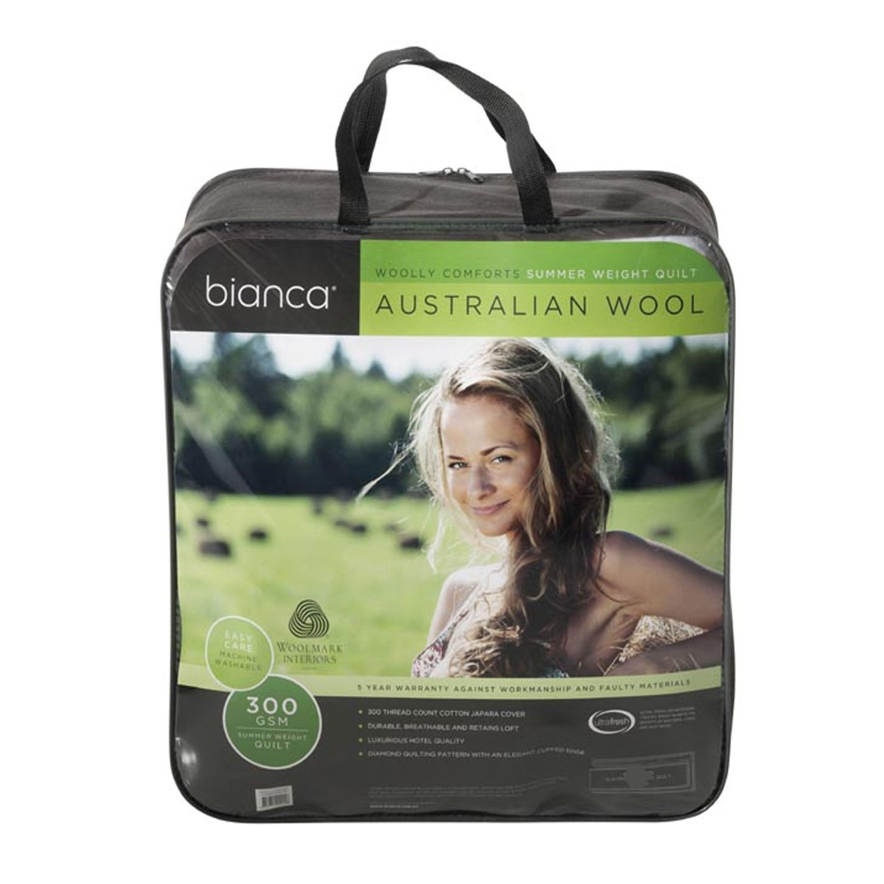Bianca Summer Wool Quilt 140x210 cm 300GSM Australian Woolmark Cotton Cover - SuperSaverAU - view 1