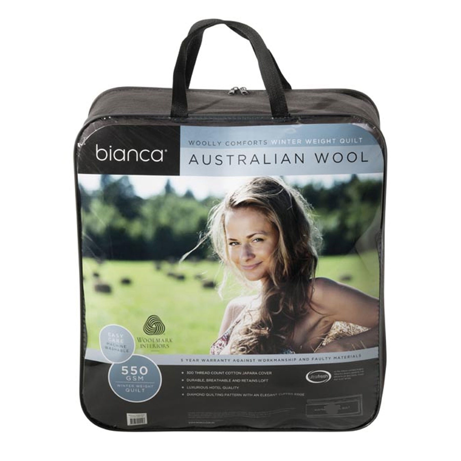 Bianca 550GSM Winter Wool Quilt 180x210cm - Australian Wool, Machine Washable - SuperSaverAU - view 1