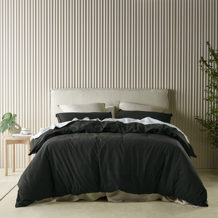 Bianca Acacia Charcoal Vintage Washed Cotton Quilt Cover Set King - Easy Care - SuperSaverAU - view 1