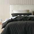 Bianca Acacia Charcoal Vintage Washed Cotton Quilt Cover Set King - Easy Care - SuperSaverAU - view 2