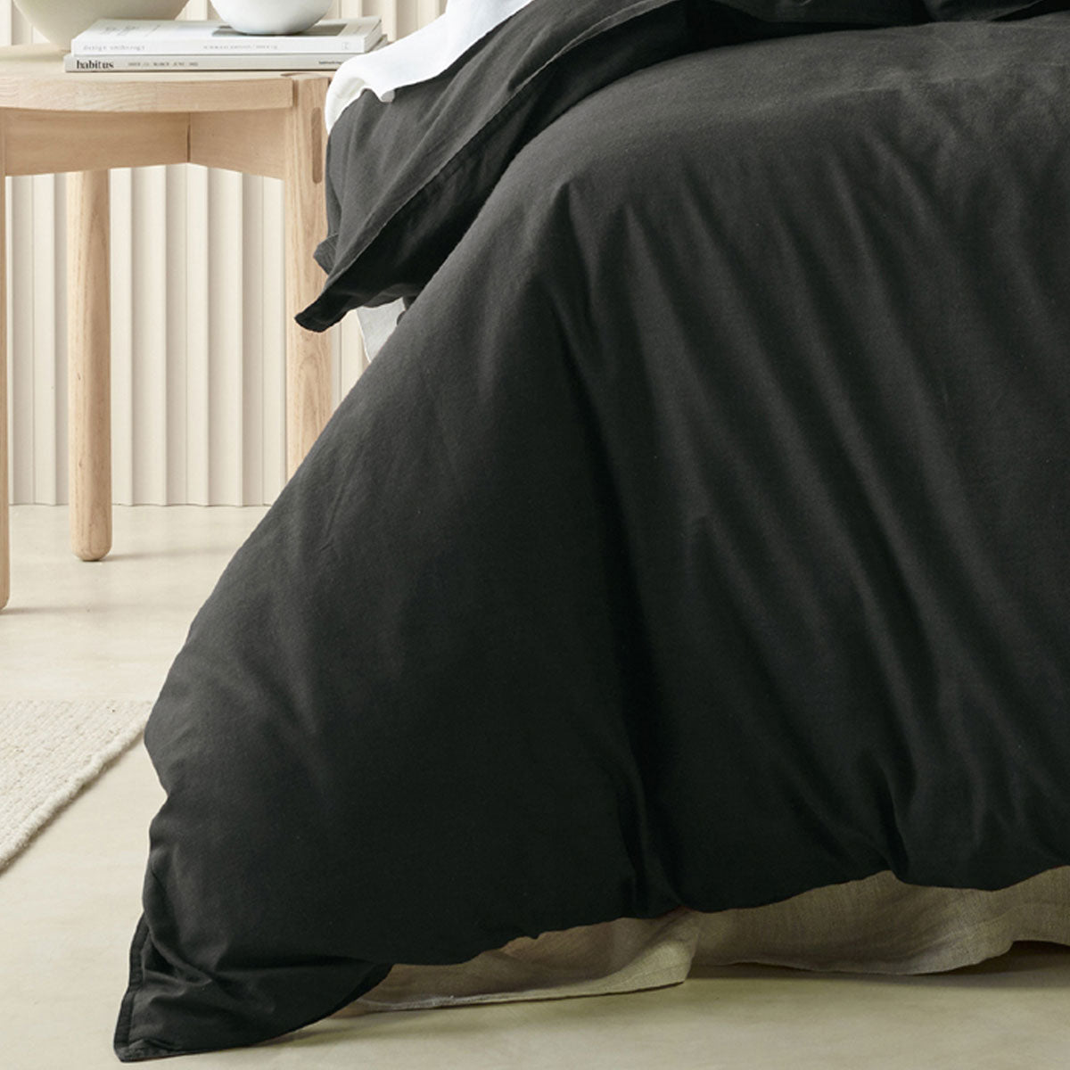 Bianca Acacia Charcoal Vintage Washed Cotton Quilt Cover Set King - Easy Care - SuperSaverAU - view 3
