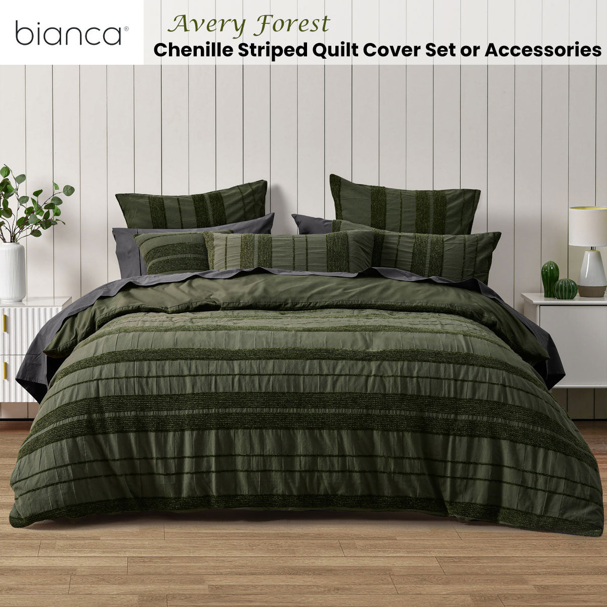 Bianca Avery Forest Chenille Stripe Quilt Cover Set – King