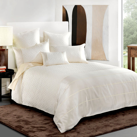 Bianca Balmain Cream Jacquard Quilt Cover Set Queen - 210cm x 210cm, Machine Washable - SuperSaverAU - view 1