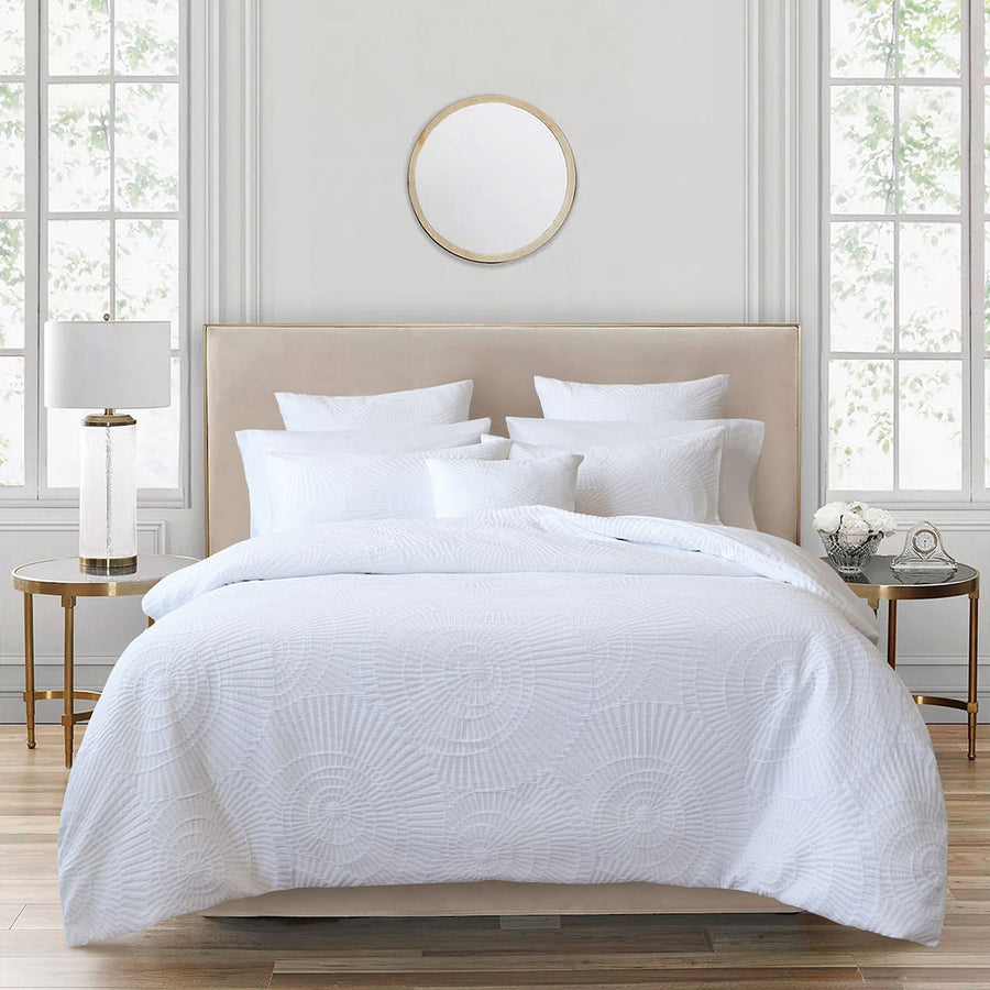 Bianca Byron White Quilt Cover Set Queen - Jacquard Circle Design, Soft Touch - SuperSaverAU - view 1