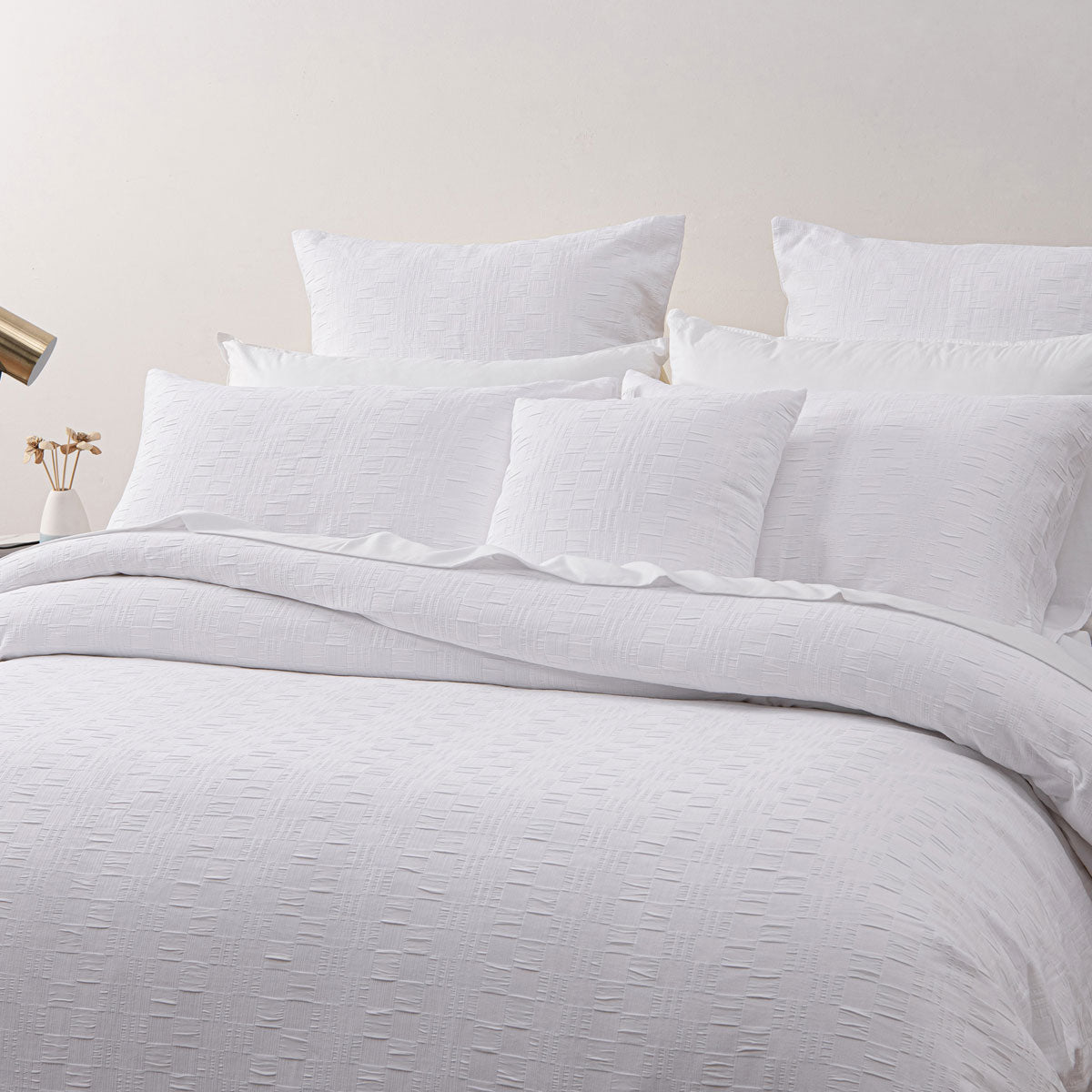 Bianca Cosmo Chenille Geometric Quilt Cover Set - White, King