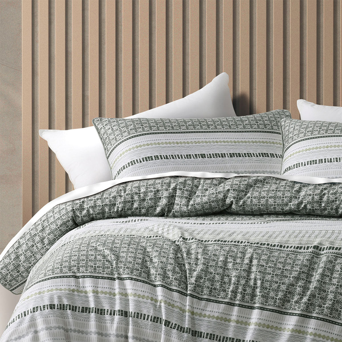 Bianca Drake Cotton Sateen Quilt Cover Set with Geometric Print - Green, King