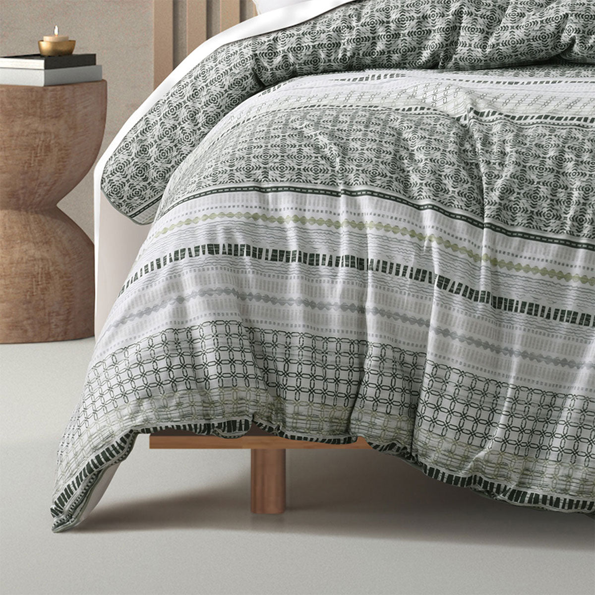 Bianca Drake Cotton Sateen Quilt Cover Set with Geometric Print - Green, King