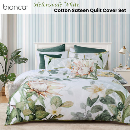 Bianca Helensvale White Floral Quilt Cover Set Double - Cotton Sateen