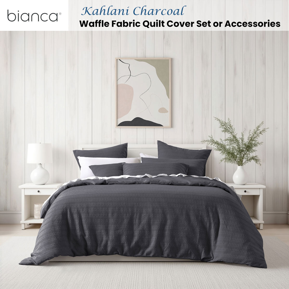 Bianca Kahlani Charcoal Waffle Quilt Cover Set – Queen