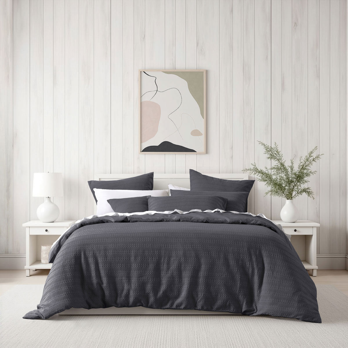Bianca Kahlani Charcoal Waffle Quilt Cover Set – Super King