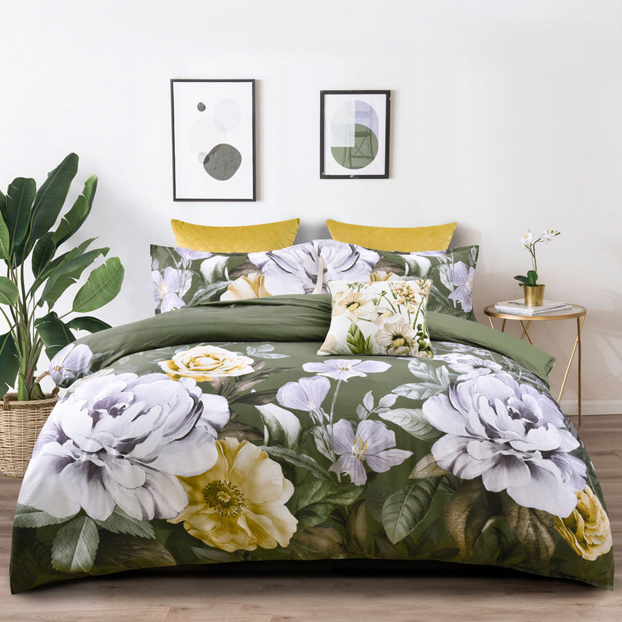 Bianca Makayla Cotton Sateen Quilt Cover Set - Floral Print, 180 x 210cm - SuperSaverAU - view 1