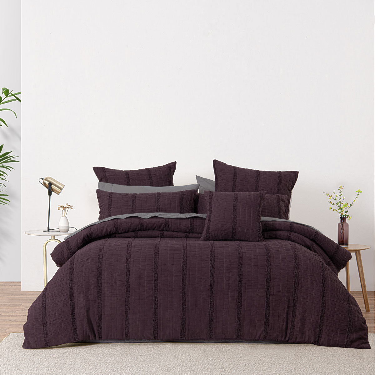 Bianca Malua Jacquard Striped Quilt Cover Set - Grape, King