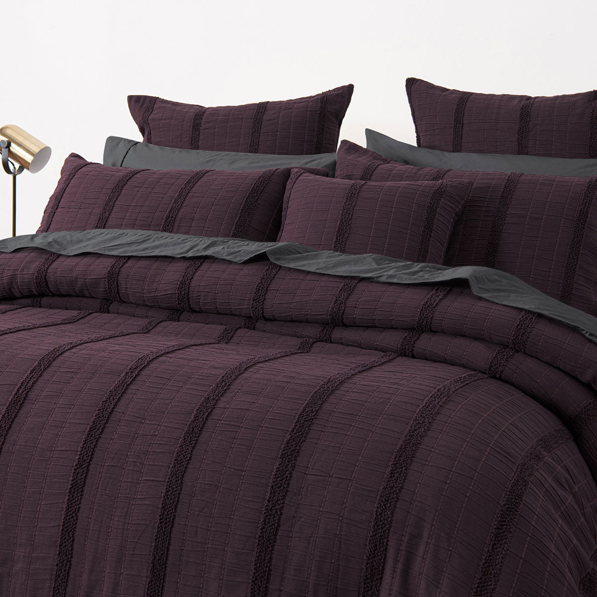 Bianca Malua Jacquard Striped Quilt Cover Set - Grape, Queen