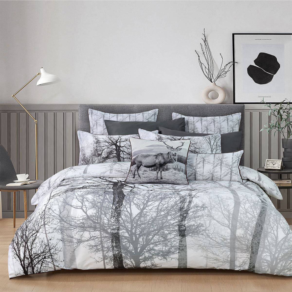 Bianca Myrtleford Grey Quilt Cover Set Queen - Cotton Sateen
