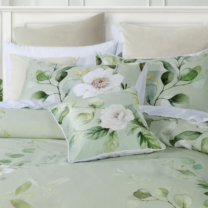 Bianca Sage Floral Cotton Sateen Quilt Cover Set Queen