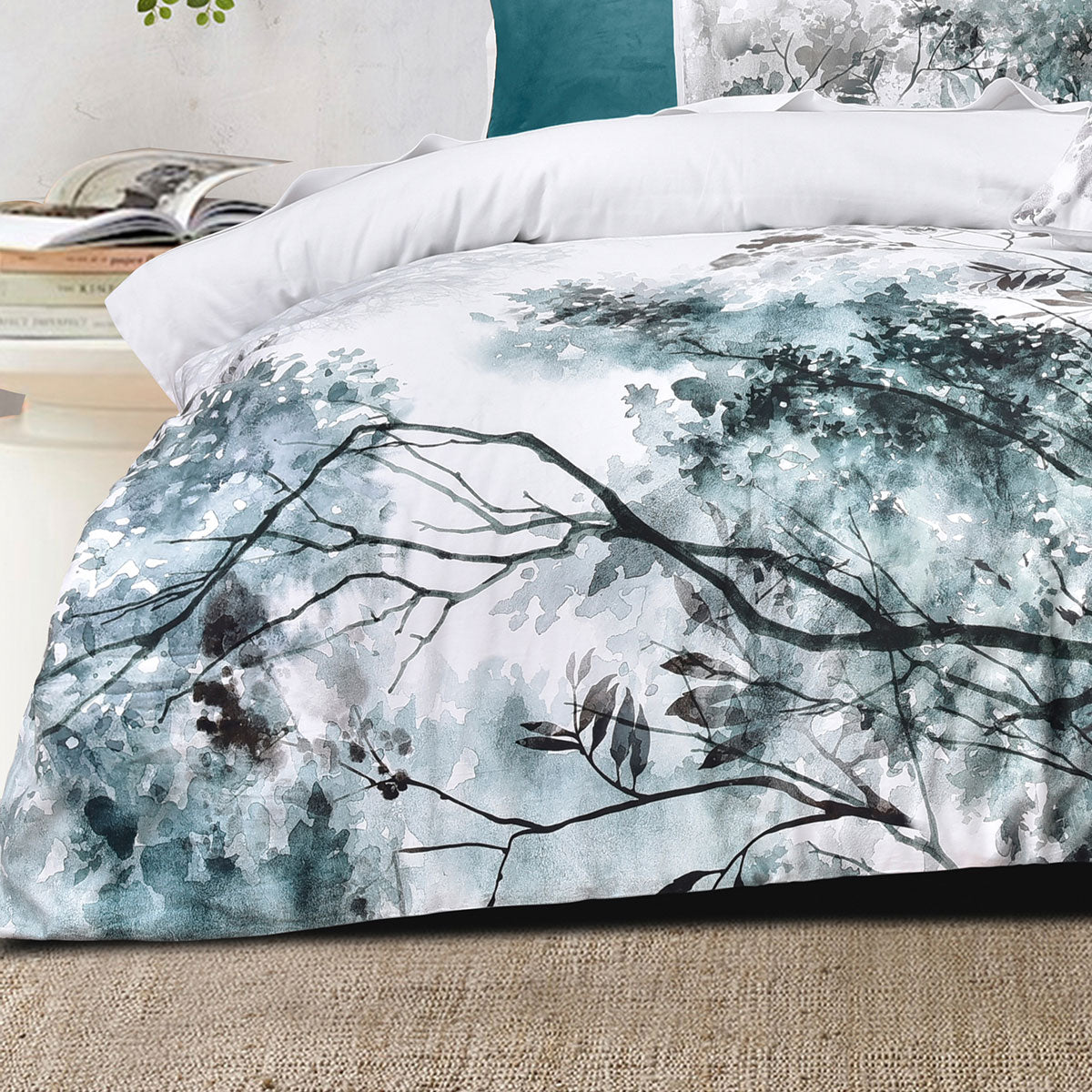 Bianca Sherbrooke White Cotton Sateen Quilt Cover Set King - Tree Branch Design - SuperSaverAU - view 4