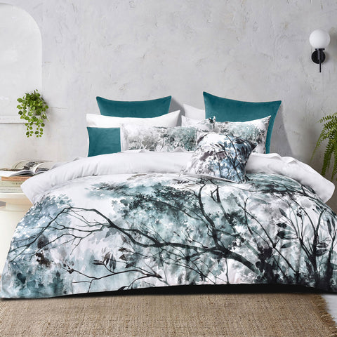 Bianca Sherbrooke White Cotton Sateen Quilt Cover Set Queen - Tree Branch Design - SuperSaverAU - view 1