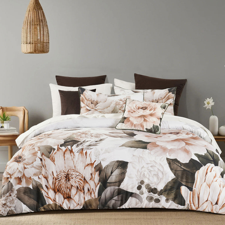 Bianca Somerset White Cotton Sateen Floral Quilt Cover Set – Queen