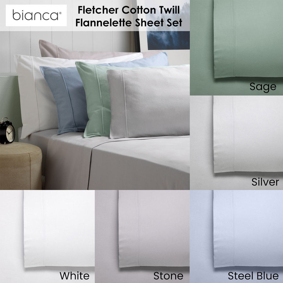 Bianca Fletcher Flannelette Cotton Sheet Set Sage 40cm Wall Double 170GSM - SuperSaverAU - view 1