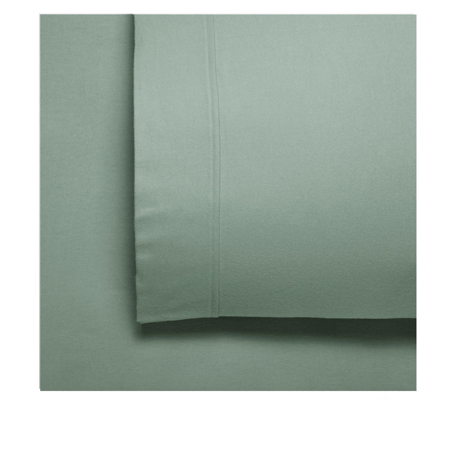 Bianca Fletcher Flannelette Cotton Sheet Set Sage King 40cm Wall 170GSM - SuperSaverAU - view 1