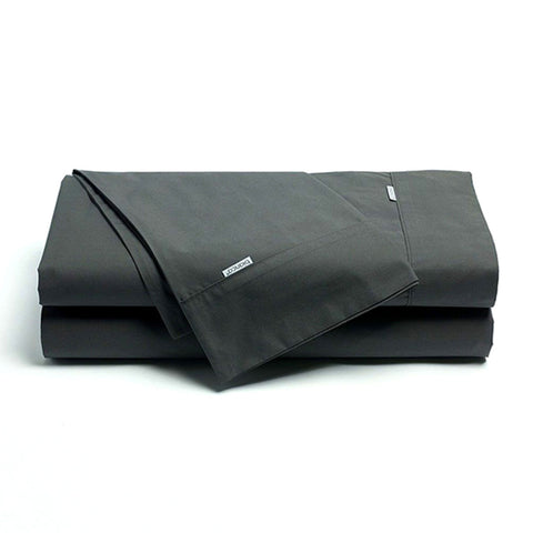 Bianca Heston Cotton Percale Sheet Set Charcoal Single 300TC 40cm Fitted - SuperSaverAU - view 1